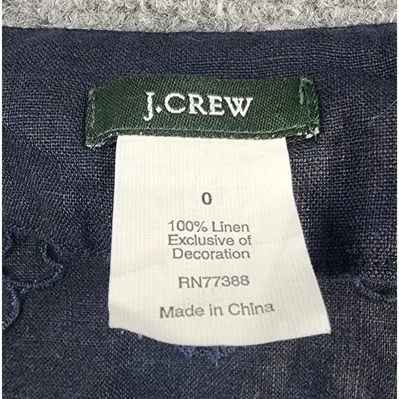J Crew Top Womens 0 Blue Navy Linen Embroider Sequin Pullover Boho Coastal Y2K - Picture 2 of 12